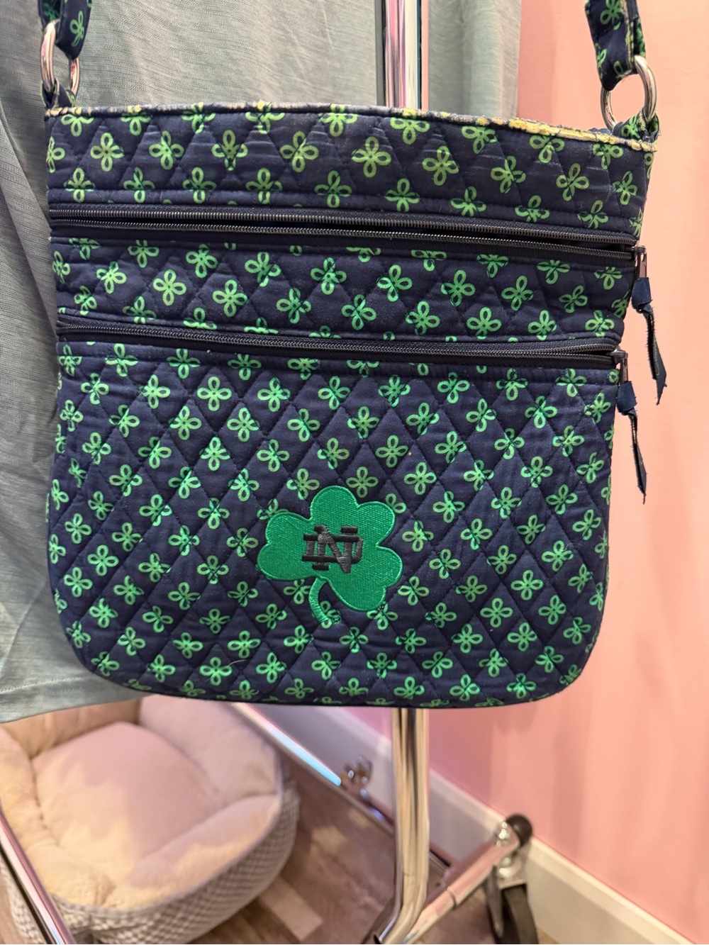 Vera Bradley Navy Quilted Crossbody with Green Clover Motif
